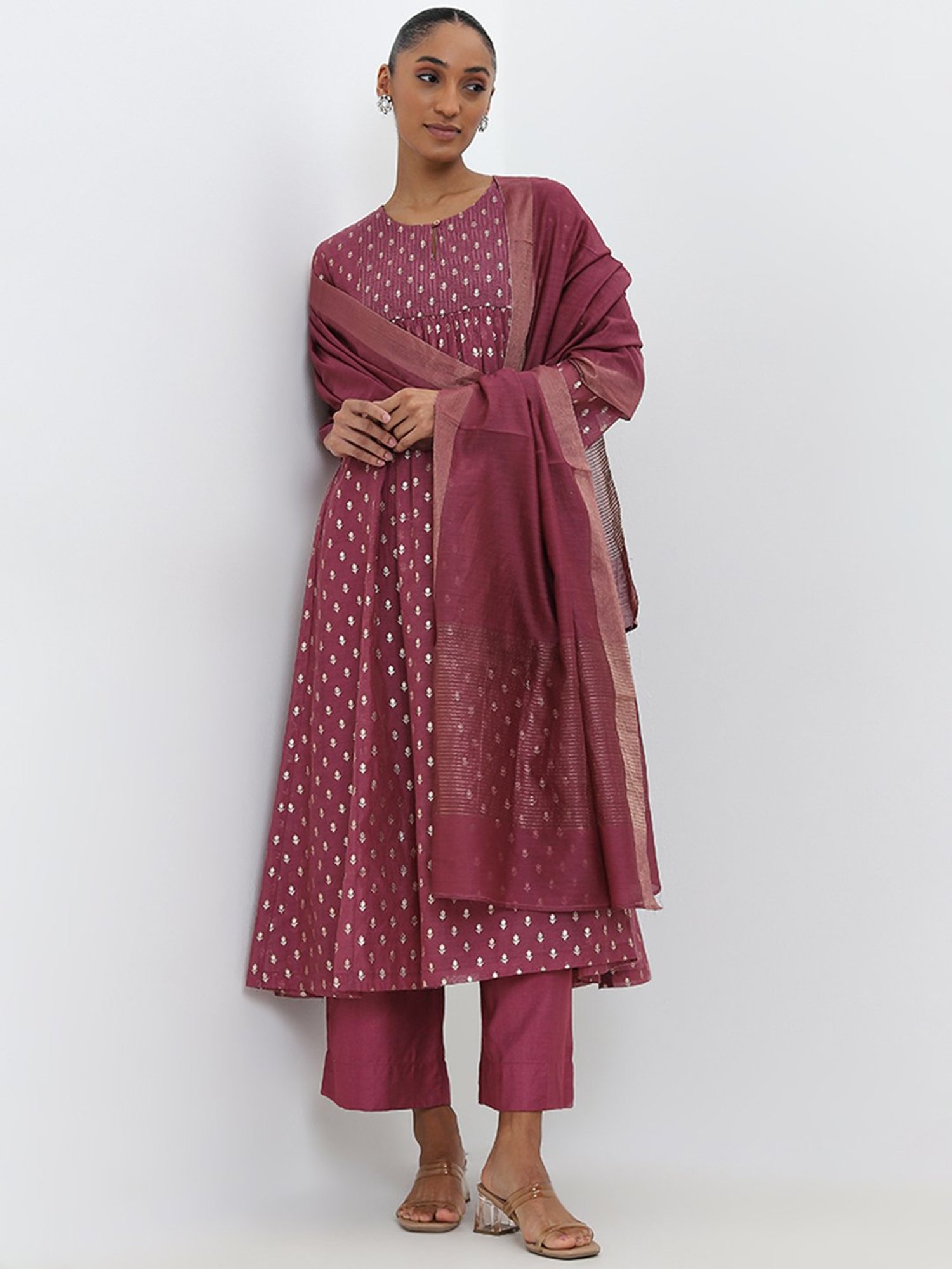 Zuba by Westside Pink Embellished Fit-and-Flare Kurta with Inner