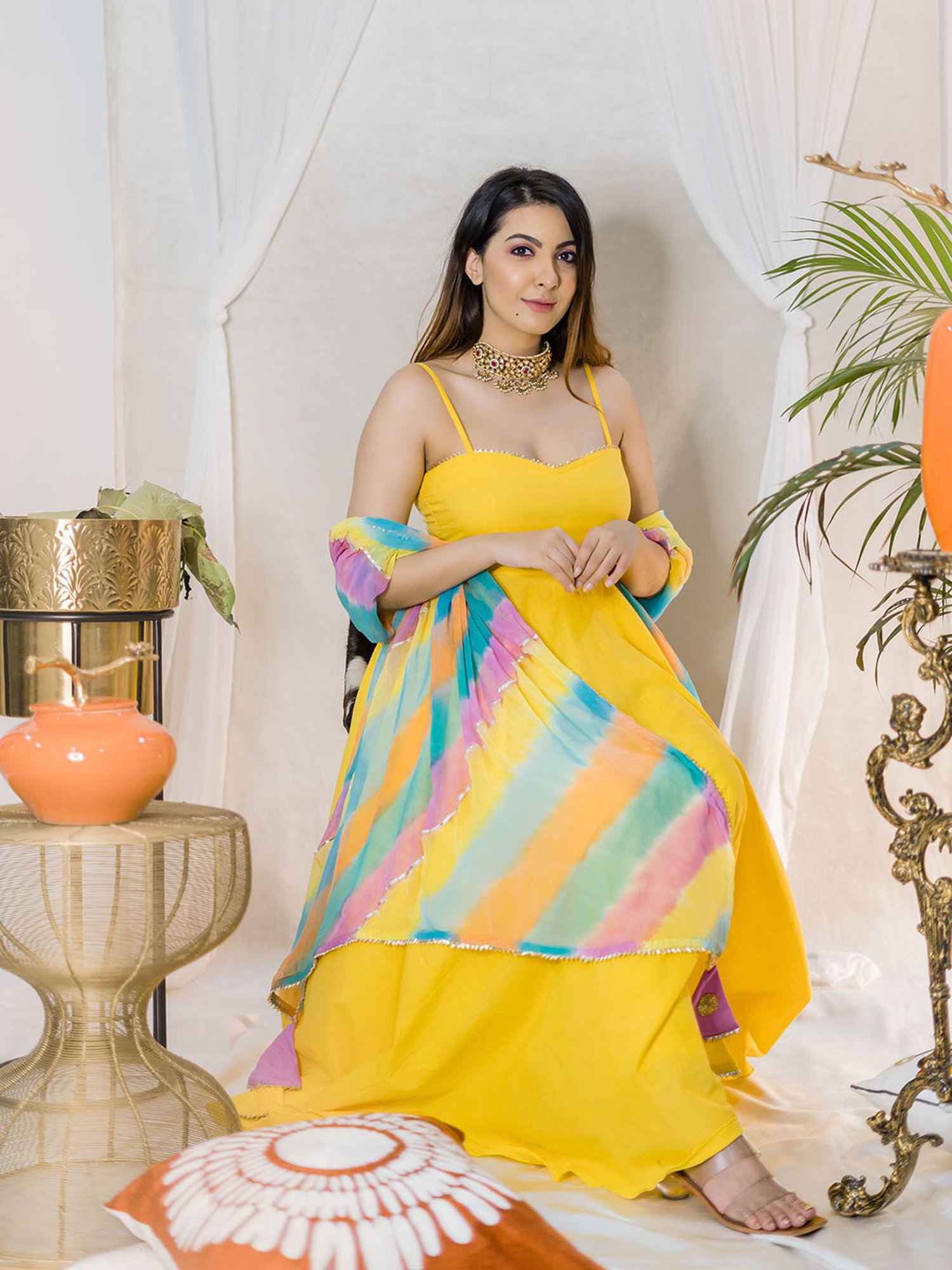 AACHHO Yellow Starburst Leheriya Suit Set