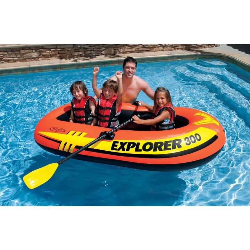 Intex Excursion 5 Person Inflatable Raft, 2 Oars and 2 Red Life Jackets, L/XL