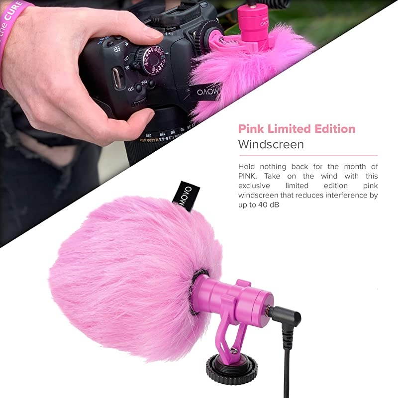 VXR10 Universal Video Microphone with Shock Mount Deadcat Windscreen Case for iPhone Android Smartphones Canon EOS Nikon DSLR Cameras and Camcorders Pink Breast Cancer Awareness Edition