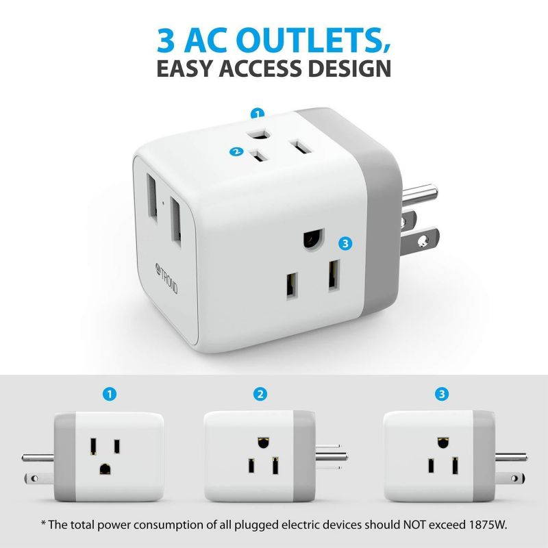 TROND Power Strip Wall Mountable Bundle with Outlet Extender Box, Multi Outlet Expansion with USB Ports, for Bedside, Nightstand, Kitchen, Bathroom