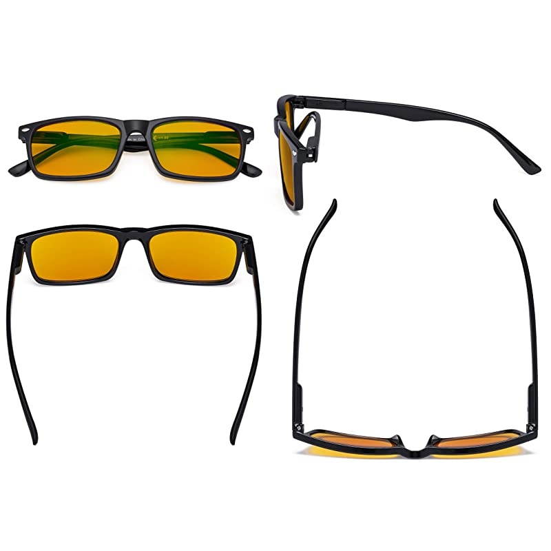 Nighttime Blue Light Blocking Reading Glasses Men Women with Orange Tinted Filter Lens Computer Glasses Black