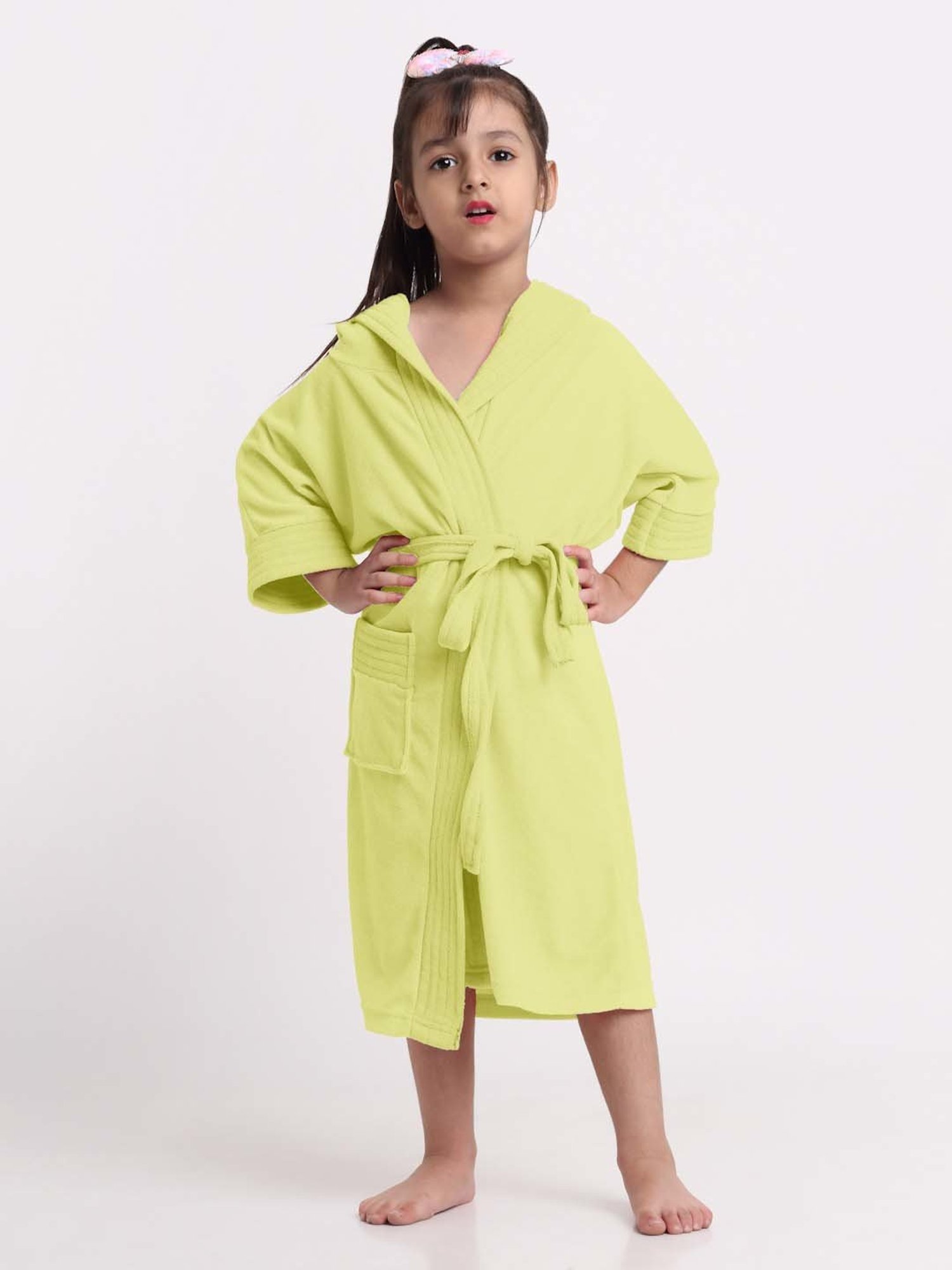 Creeva Melodious Lemon Micro Terry 225 GSM Kids Hooded Bathrobe 10-11 Years With Pocket