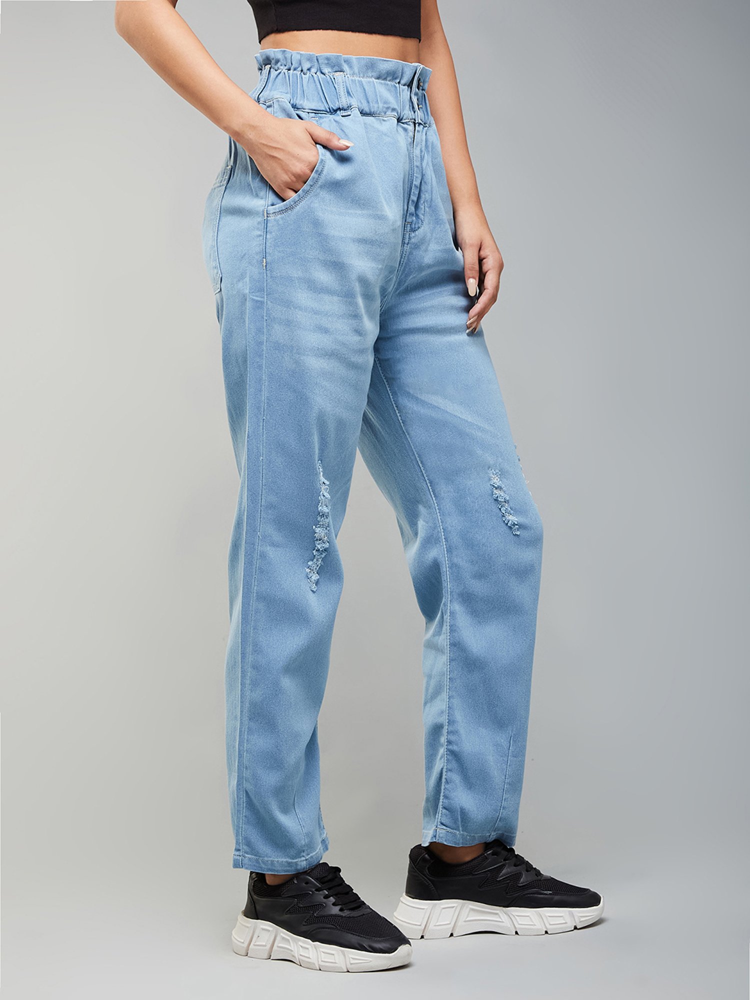 DOLCE CRUDO Light Blue Denim Regular Fit High Rise Jeans