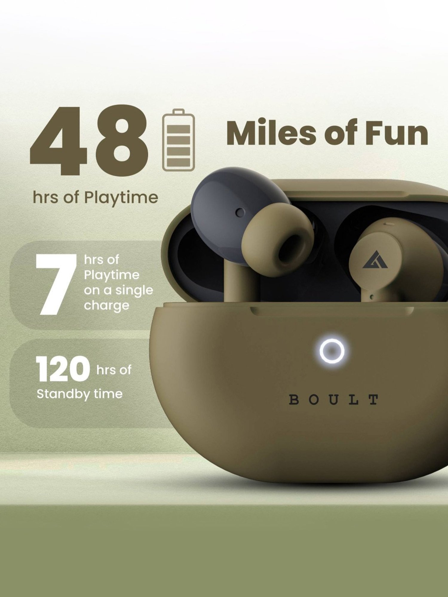 Boult Audio W40 In Ear BT Earbuds with Quad Mic ENC & 48H Battery Life (Khaki Green, True Wireless)