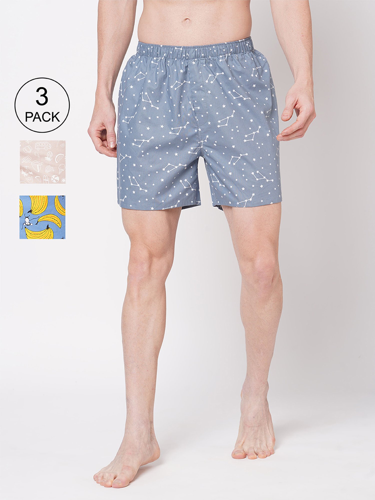 Fitz Multicolor Printed Boxer Shorts - Pack of 3