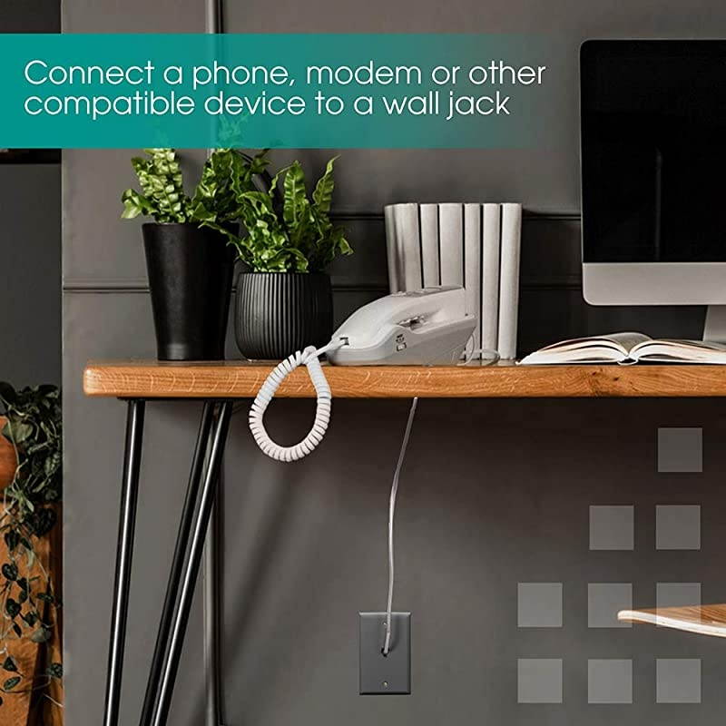 Telephone Line Cord 15 Feet Phone Cord Modular Jack Ends Works for Phone Modem or Fax Machine for Use in Home or Office Satin 30056