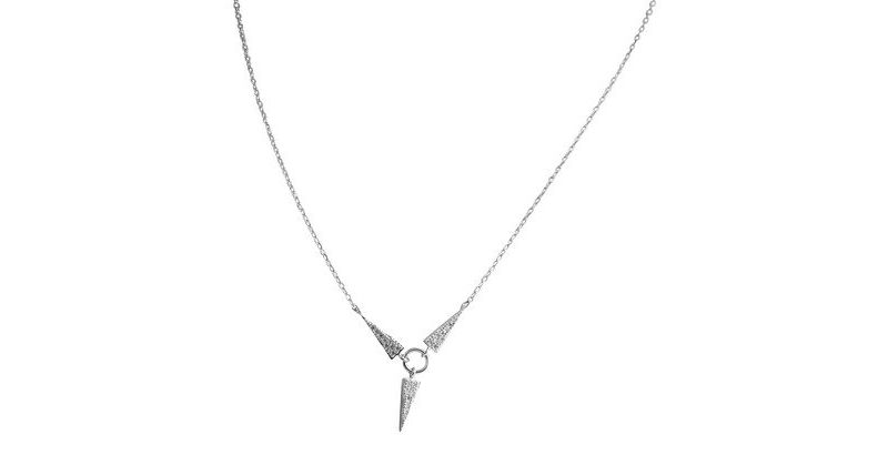 Women's Zirconite Necklace with Spike Pave Cubic Zirconia in Sterling Silver - Rhodium
