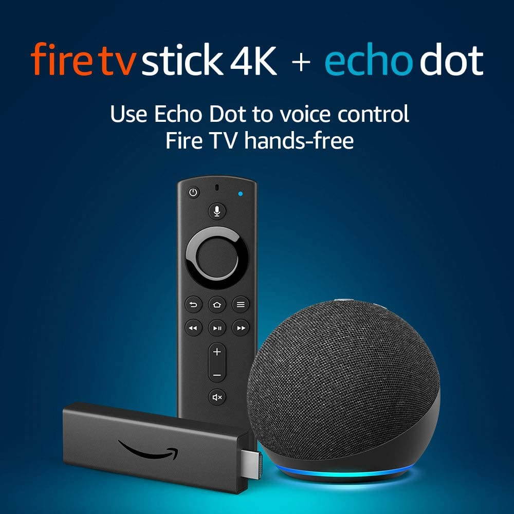 All-new - Amazon - Fire TV Stick 4K with Alexa Voice Remote, Streaming Media Player - Black and Echo Dot 4 (Charcoal)