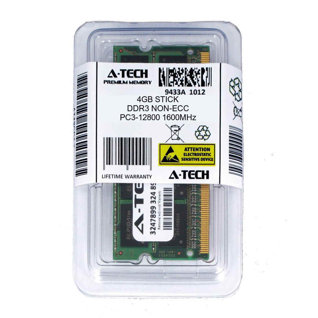 Atech 4GB SODIMM DDR3 Laptop PC3-12800 12800 1600MHz 1600 204-pin Ram Memory