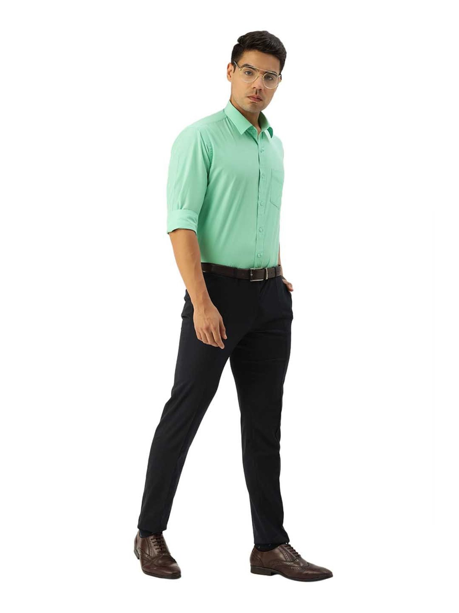 English Navy Mint Green Slim Fit Shirt