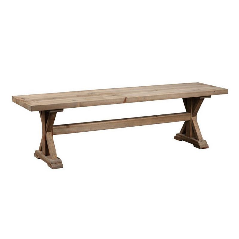 Rectangular Wooden Dining Bench with X Pedestal Legs Brown - Benzara