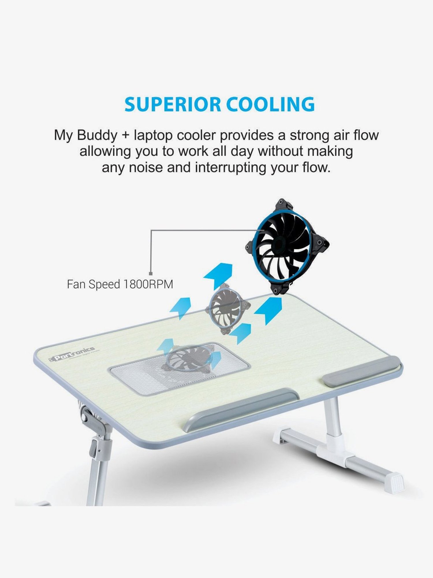 Portronics My Buddy + POR-704 Portable Laptop Stand with Cooling Fan (Grey)