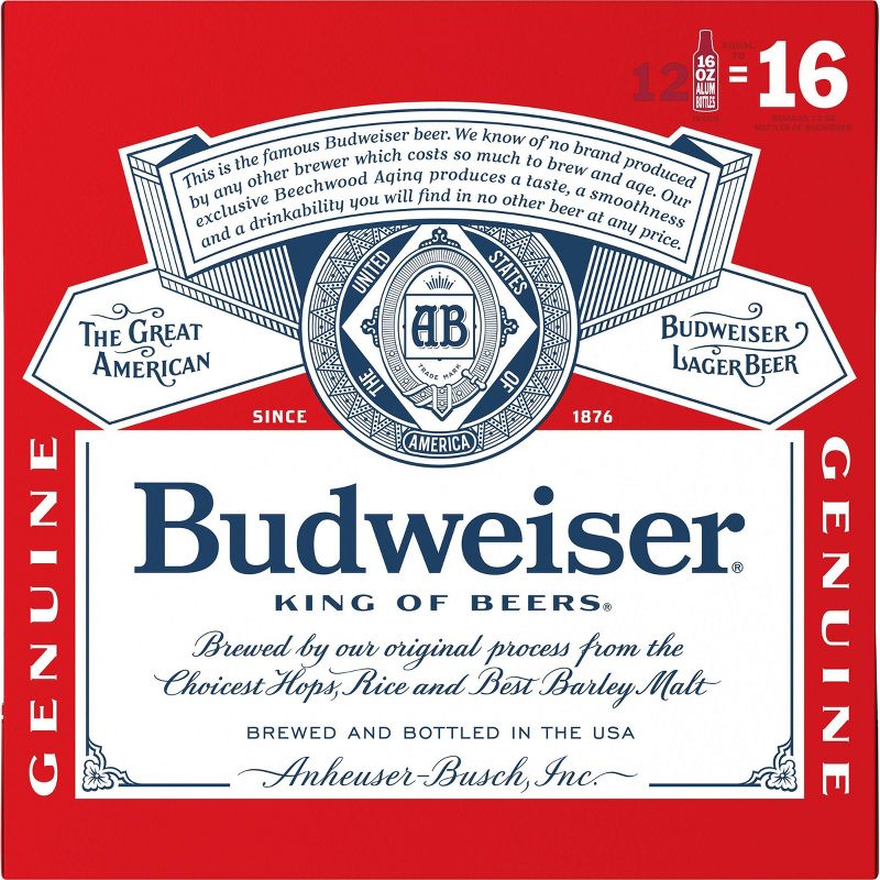 Budweiser Lager Beer - 12pk/16 fl oz Aluminum Bottles