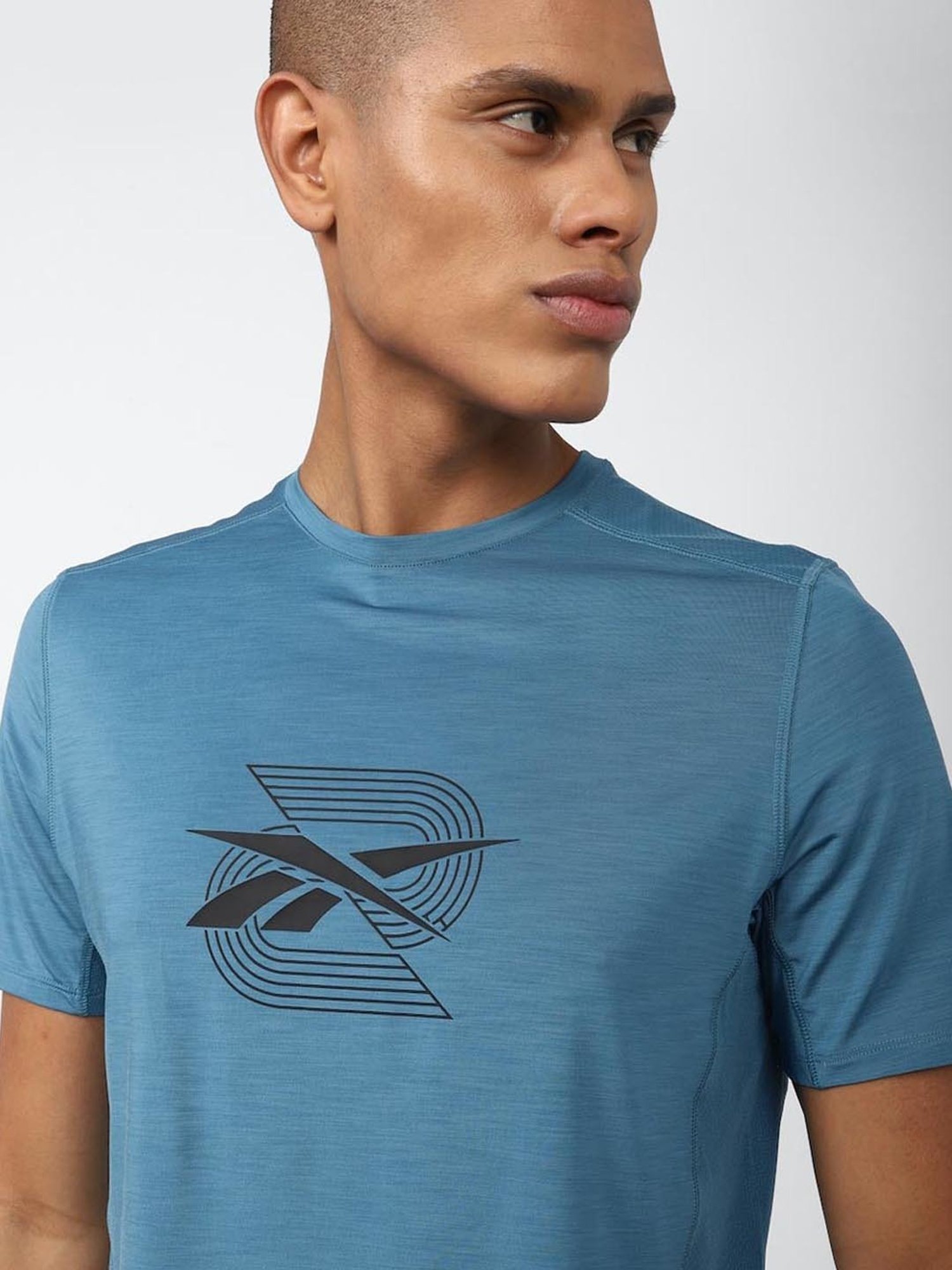 Reebok Blue Regular Fit Printed T-Shirt