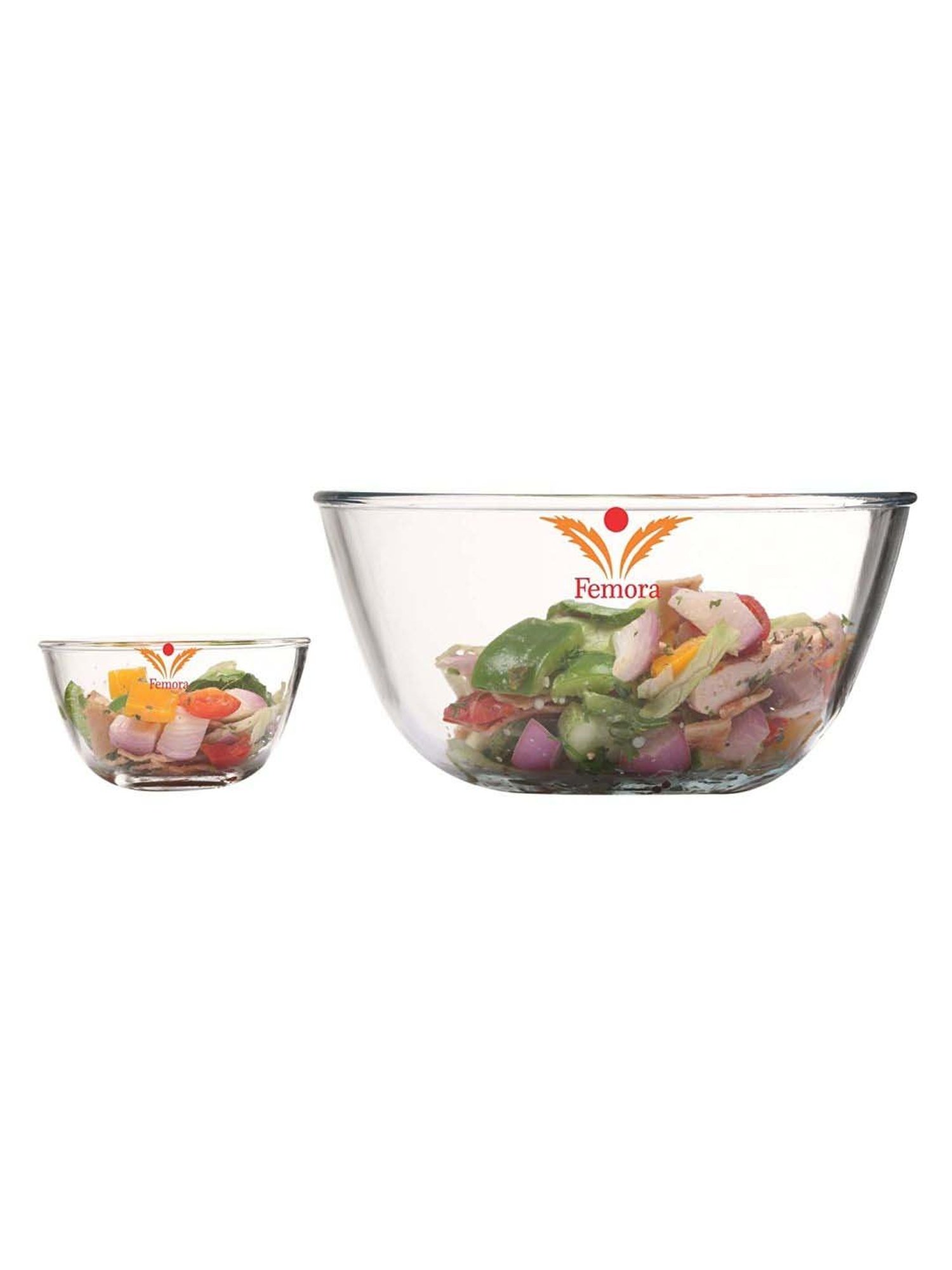 Femora Borosilicate Glass Microwave Safe Mixing Bowls (700 ml) - Set of 2