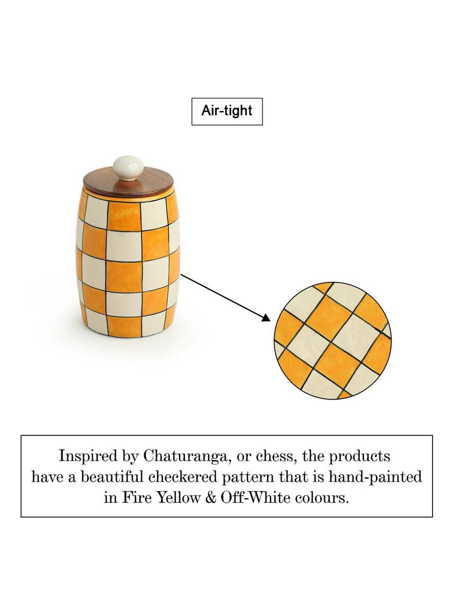 ExclusiveLane 'Shatranj Check' Hand-painted Storage Jars (Non-airtight, Set of 2, 600 ML, 6.1 Inch)