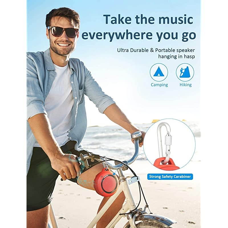 Outdoor Waterproof Bluetooth Speaker, Wireless Portable Mini Shower Travel Speaker with Subwoofer, Enhanced Bass, Built in Mic for Sports, Pool, Beach, Hiking, Camping (Red)