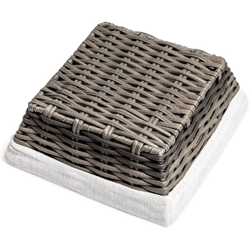Farmlyn Creek 3-Pack Grey Square Wicker Storage Baskets with Liners (9 x 9 x 3.5 Inches)