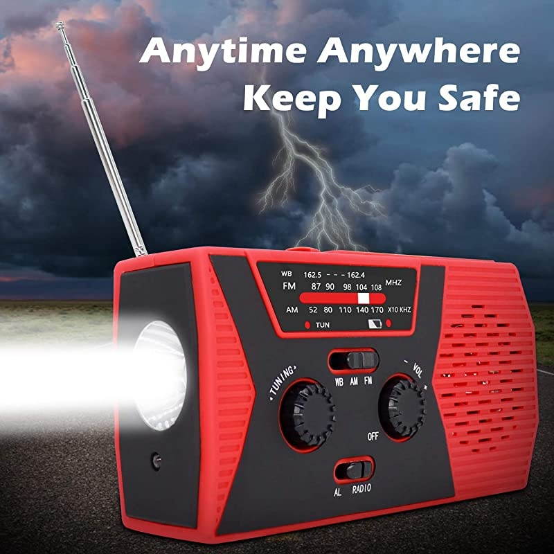 2020 Upgraded Emergency Solar Hand Crank Radio,  Hand Crank AM/FM/NOAA Weather Radio with Flashlight, Reading Lamp, 2000mAh Power Bank,USB Cell Phone Charger and SOS Alarm