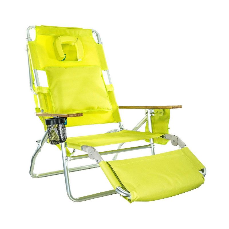 Ostrich Deluxe Padded 3-N-1 Outdoor Lounge Reclining Beach Chair, Lime Green