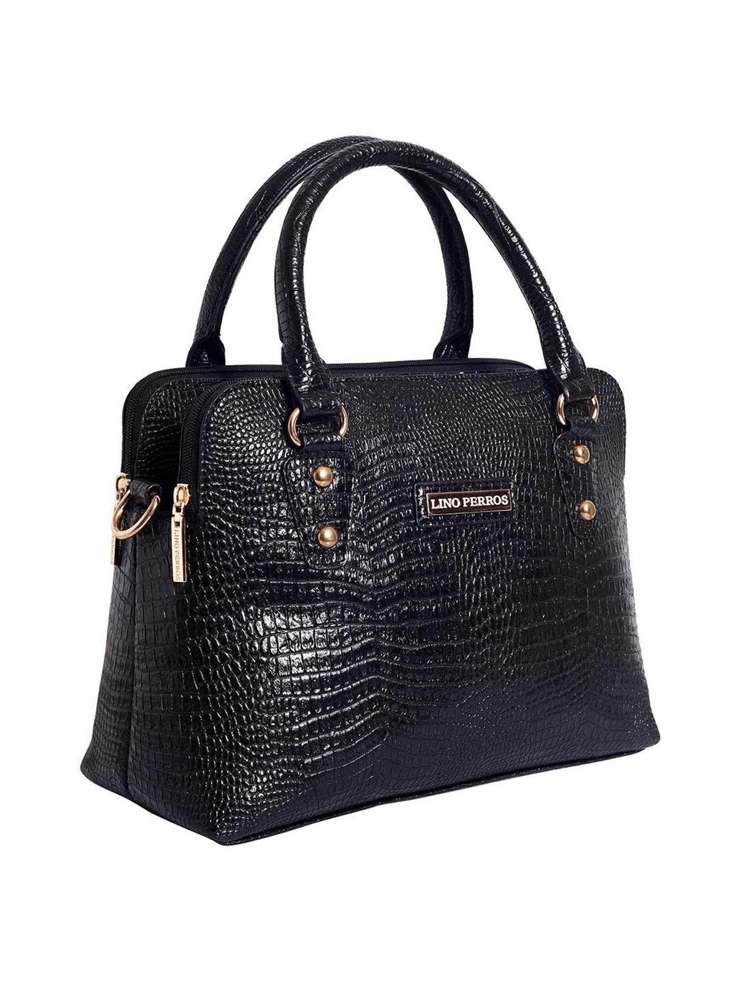 Lino Perros Black Textured Medium Handbag