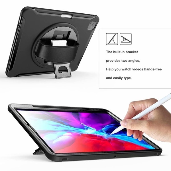 Military Grade Hybrid Armor Case with Hand Strap & Kickstand for iPad Pro 12.9 inch (3rd, 4th and 5th Generation) - Black