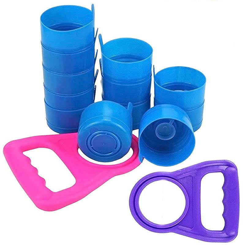20 Pieces Non Spill Caps Anti Splash Bottle Caps Reusable for 55mm 3 and 5 Gallon Water Jugs with 2 Pieces Water Bottle HandleRandom Color