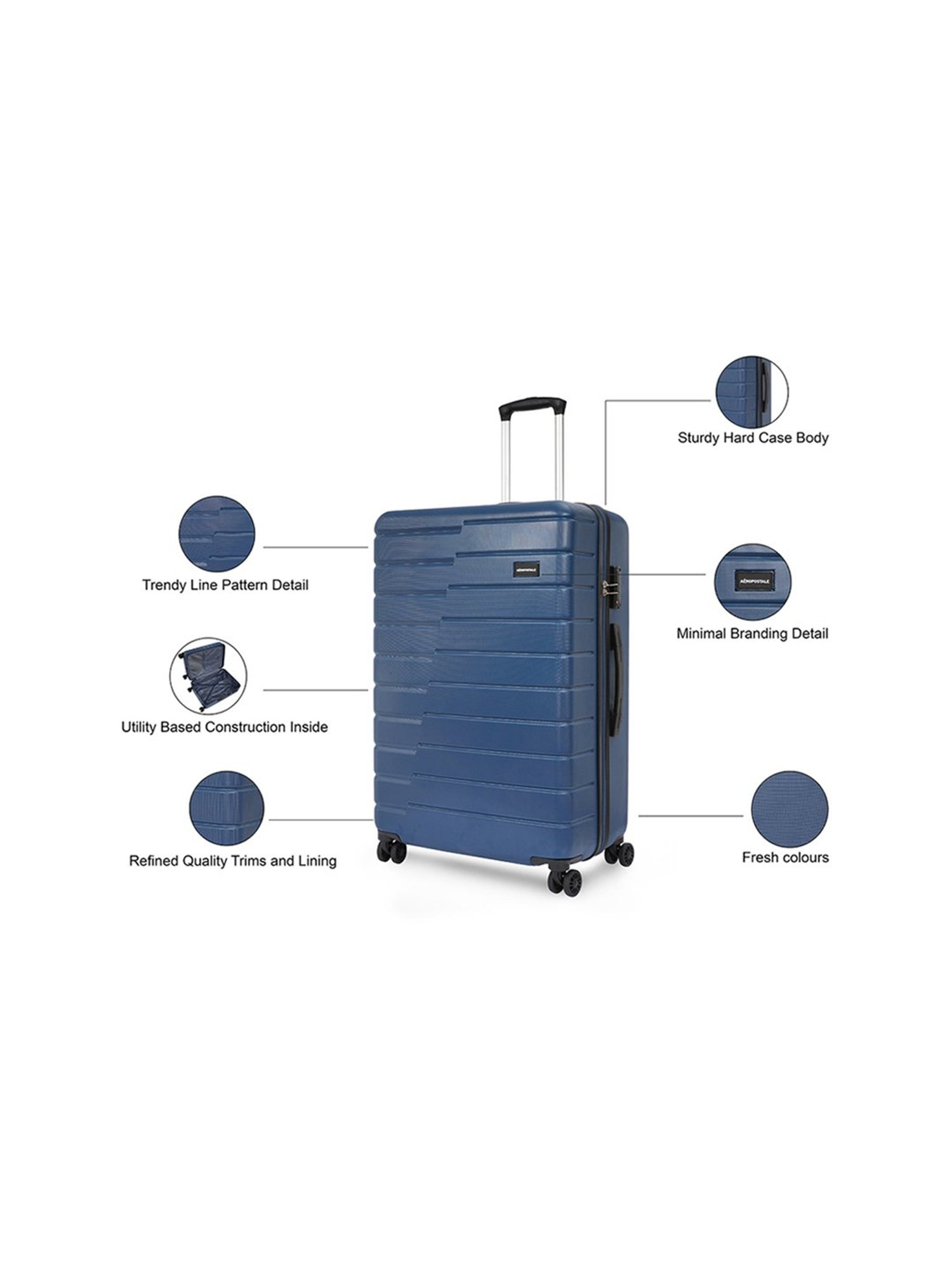 Aeropostale Stout Navy Textured Hard Large Trolley Bag - 30 cm