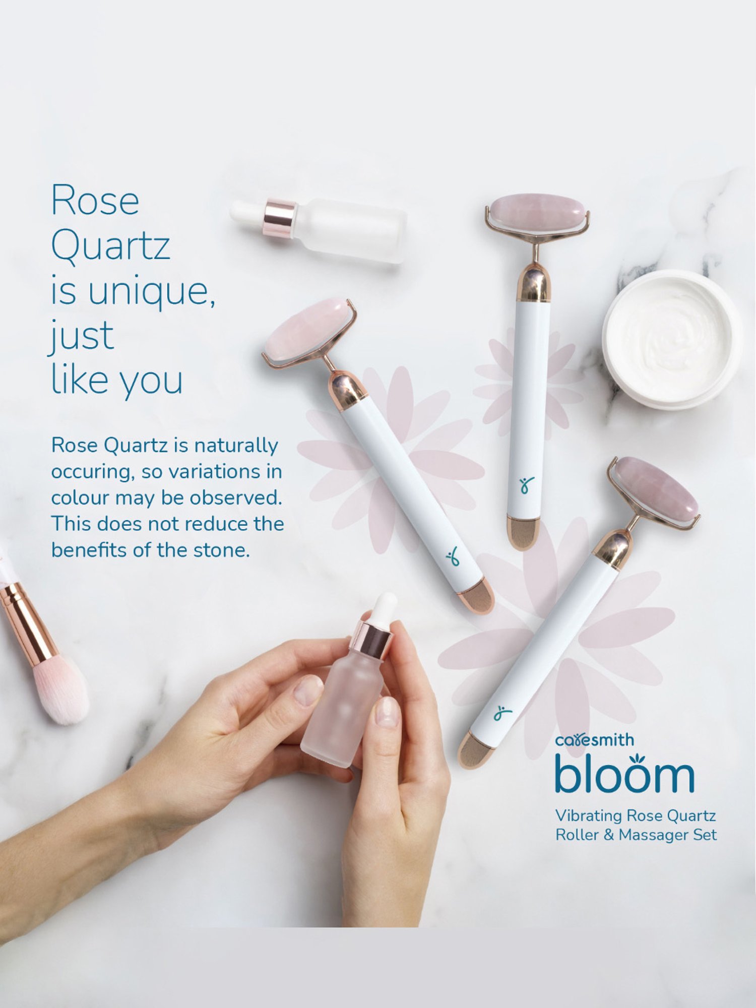 Caresmith Bloom Vibrating Rose Quartz Face Roller, Jade Roller for Face Massager (Pink)