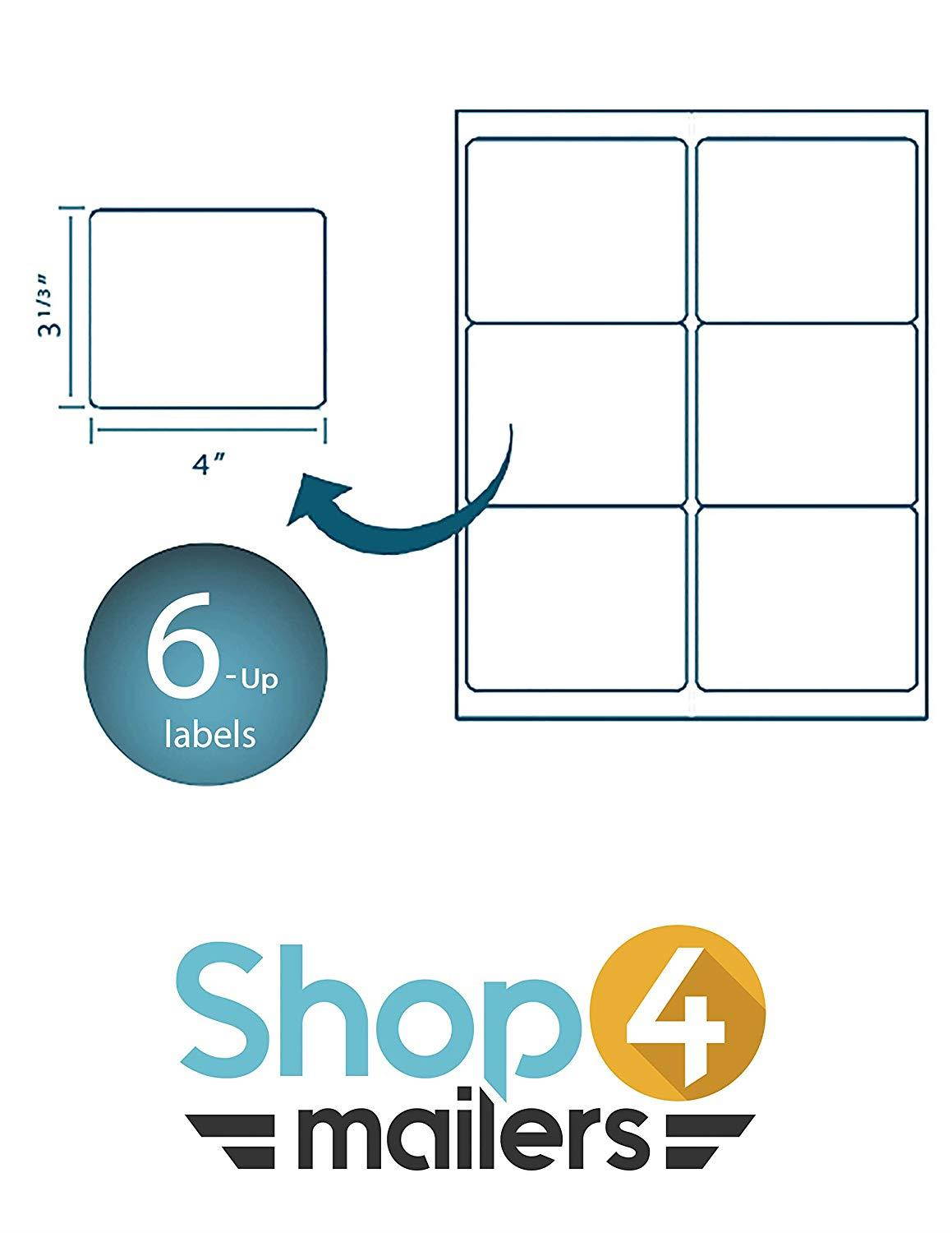 Shop4Mailers 6-Up White Shipping Labels 3 1/3" x 4" ~ 500 Sheets, 3000 Labels