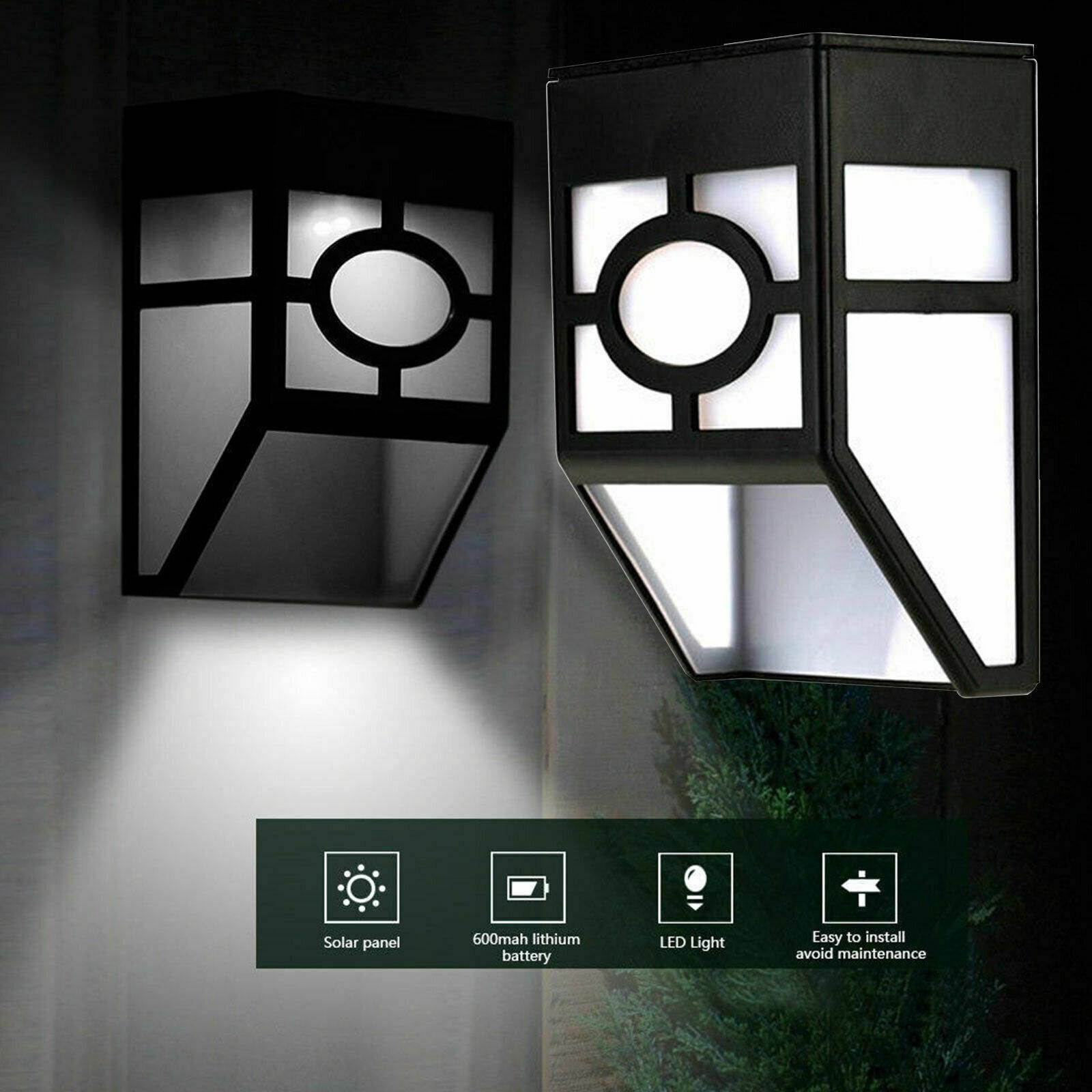 Solar Powered Wall Mount LED Light Outdoor Path Yard Garden Fence Landscape Lamp