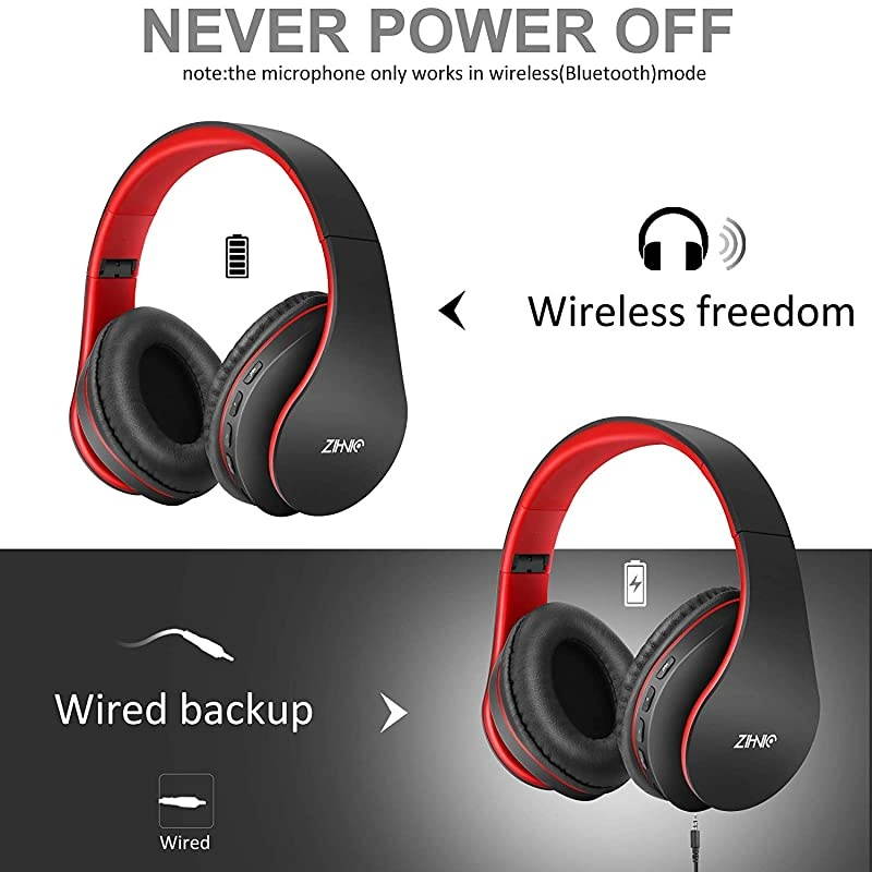 OverEar Headphones with Deep Bass Foldable and Wired Stereo Headset Buit in Mic for Cell Phone PCTV PCSoft Earmuffs ampLight Weight for Prolonged Wearing Blackred