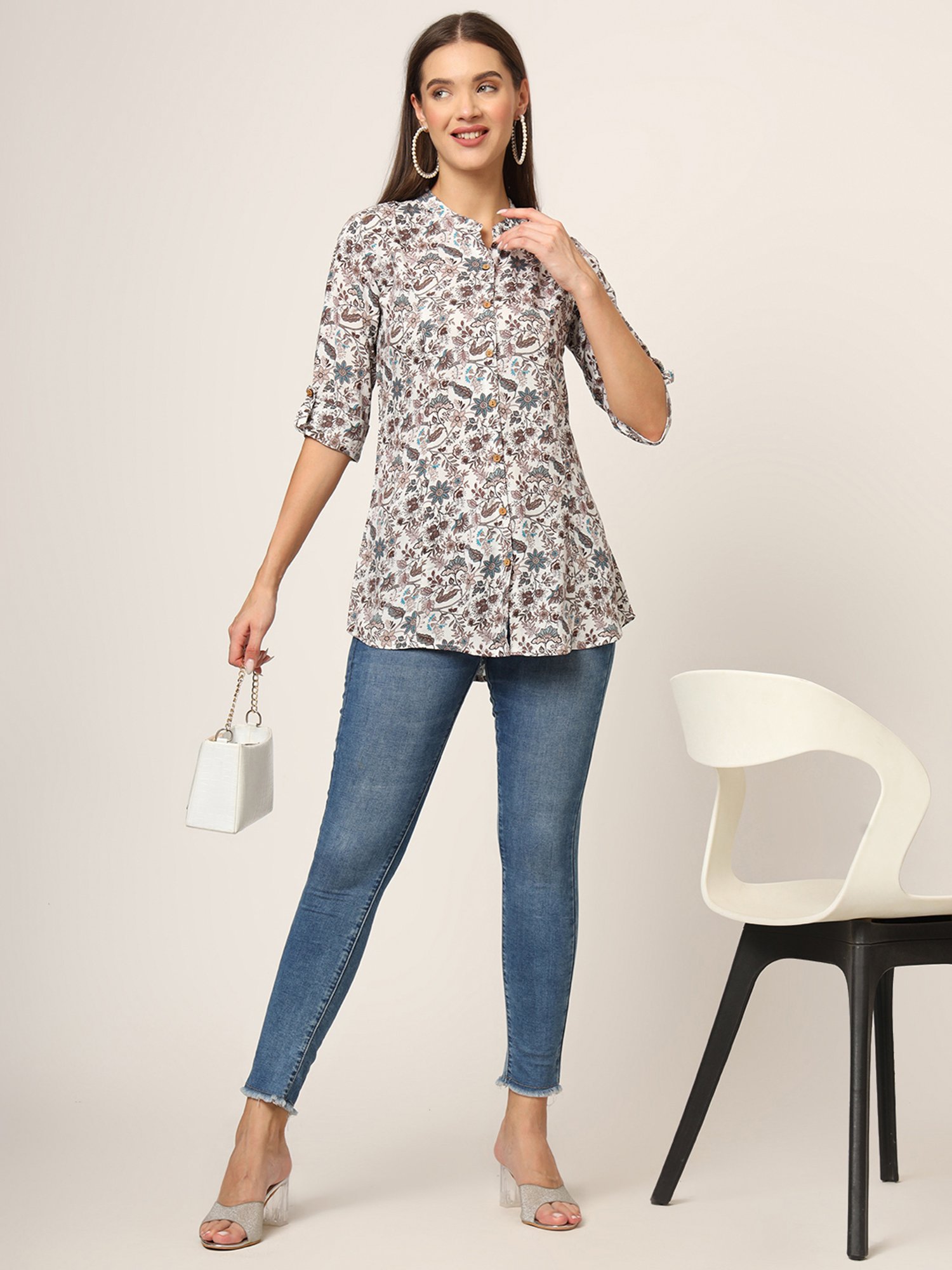 Divena White Printed Top