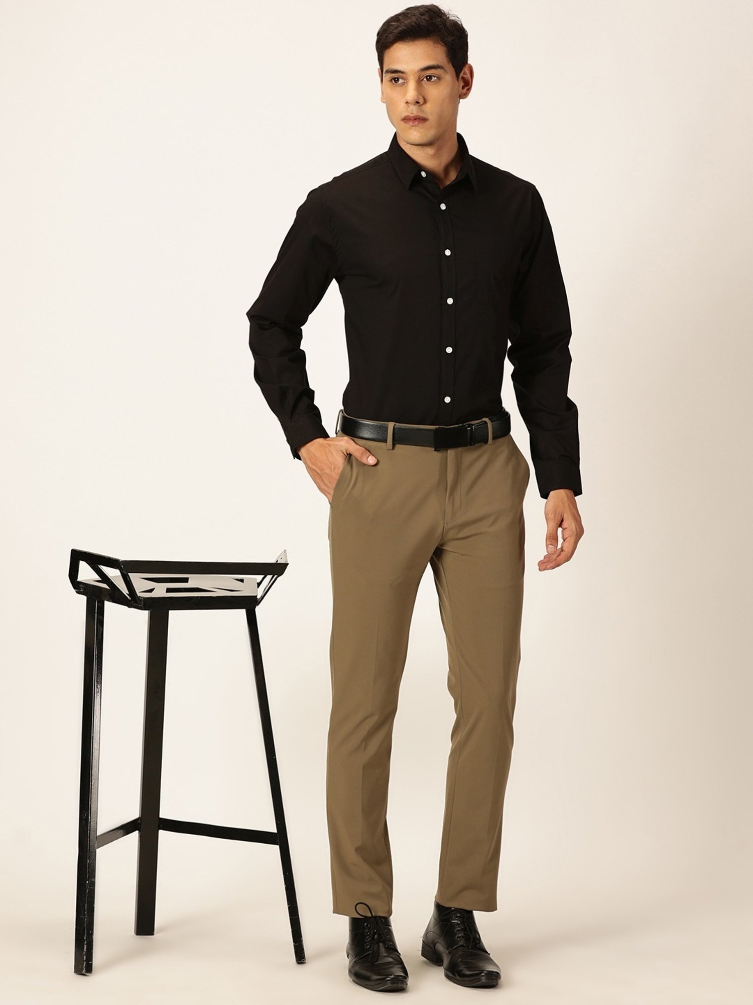 Thomas Scott Ash Black Cotton Slim Fit Shirt