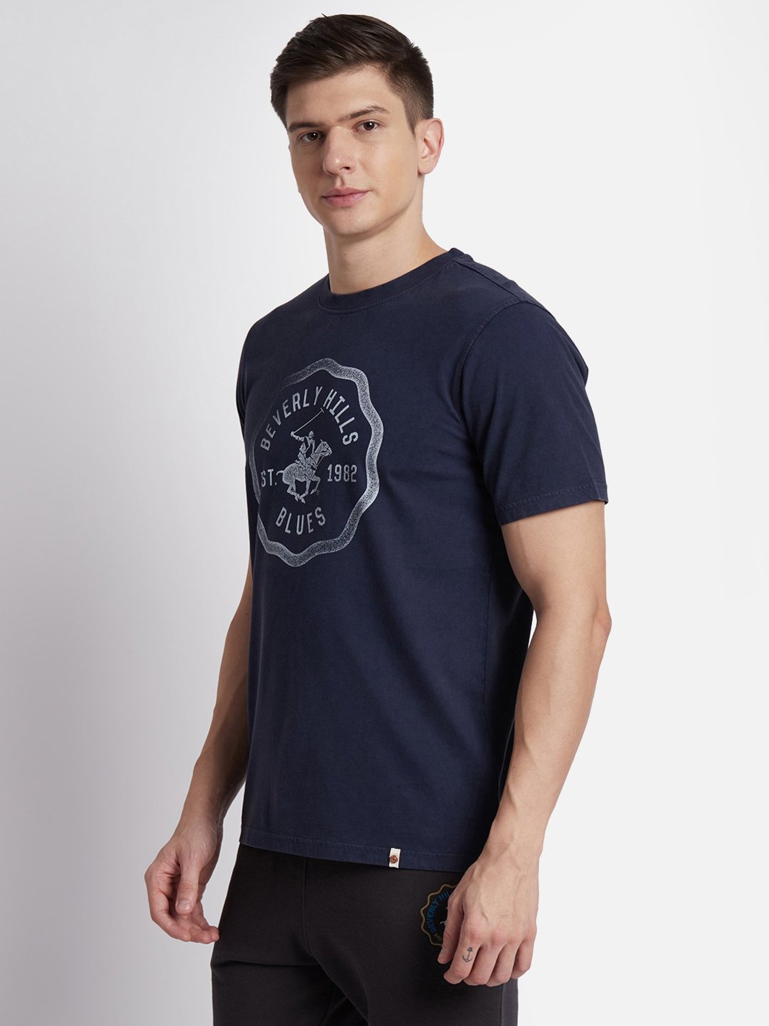 Beverly Hills Polo Club Navy Regular Fit Pure Cotton Crew T-Shirt