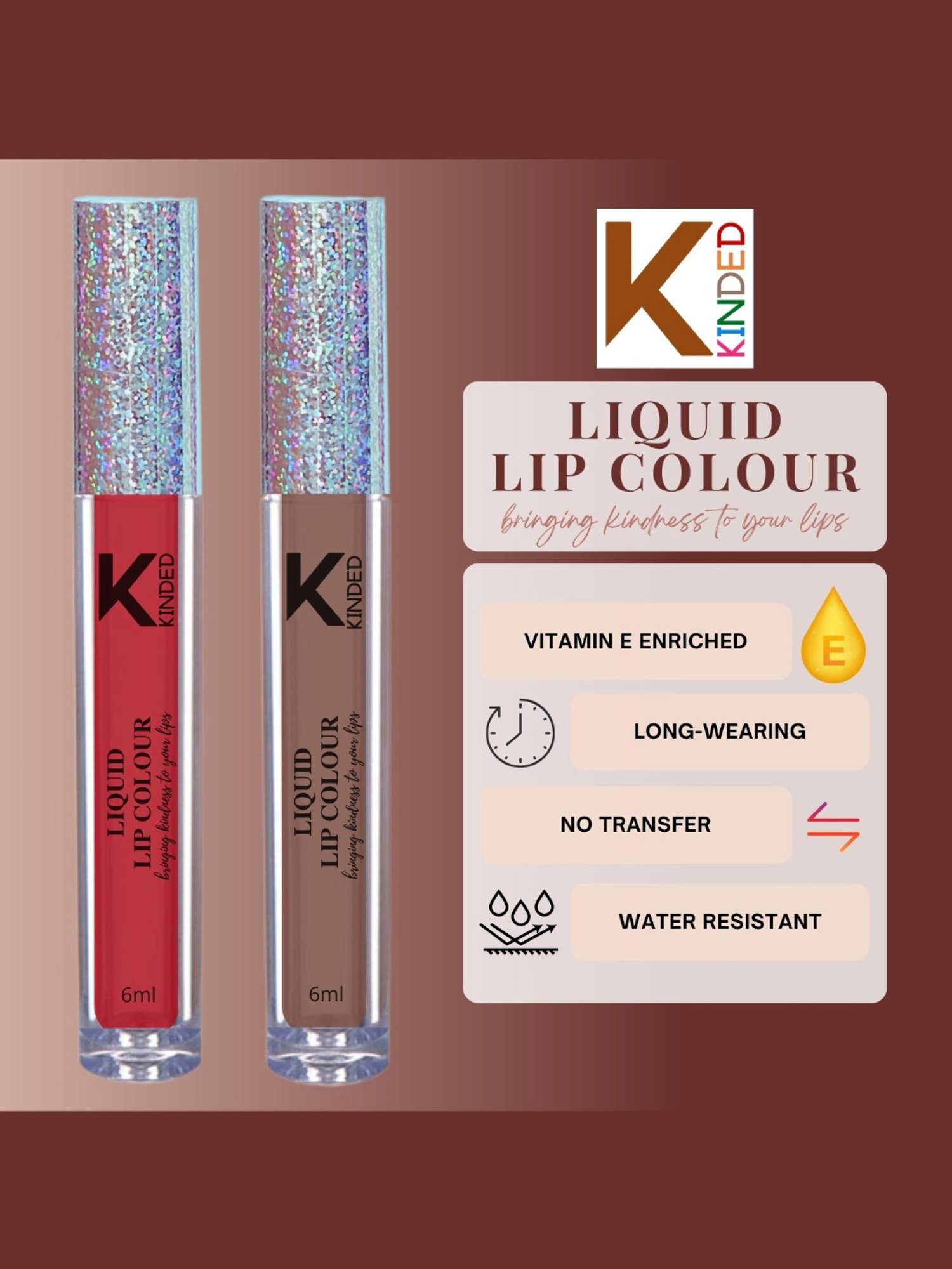 KINDED Liquid Lip Colour 04 Brick Red & 06 Brown Temptation Combo