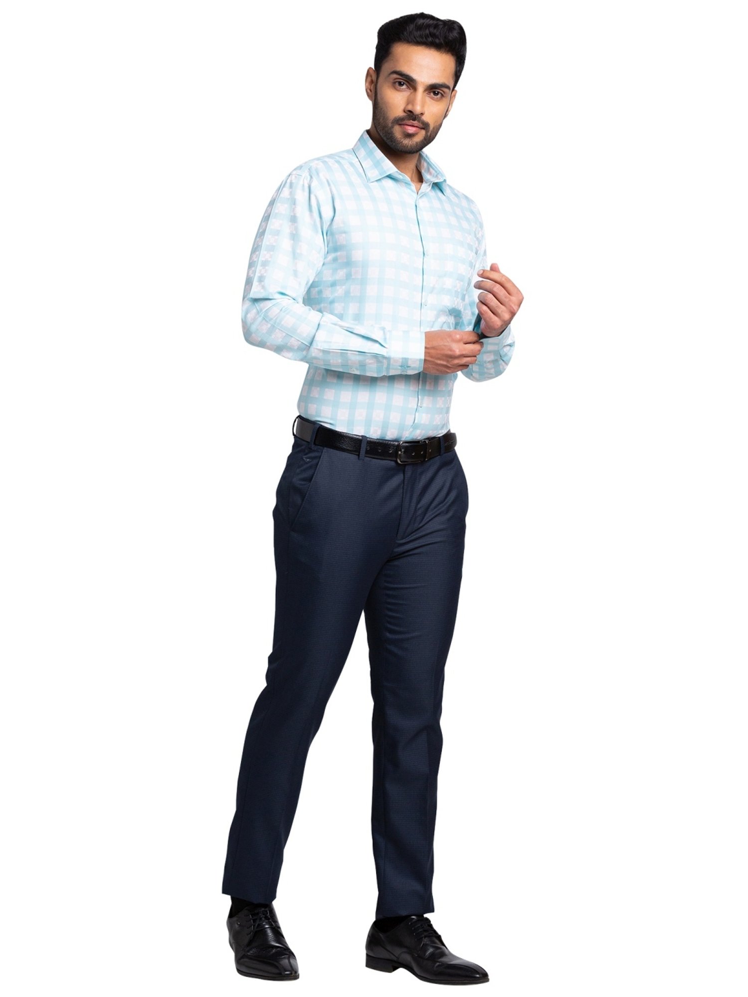 Park Avenue Blue Super Slim Fit Checks Trousers