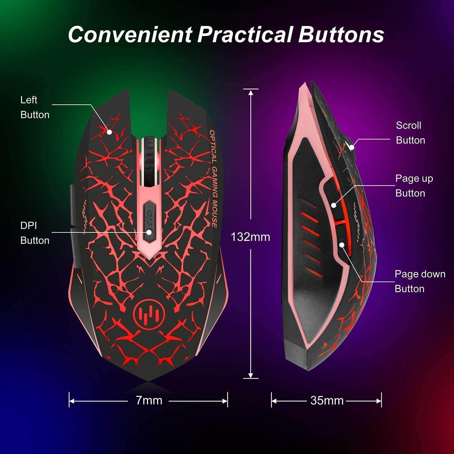 VEGCOO C12 Rechargeable Wireless Gaming Mouse Mice Silent Click Cordless Mouse 7 Smart Buttons PC Gaming Mouse Mice Advanced Technology with 2.4GHZ Up to 2400DPI (C12 Red)