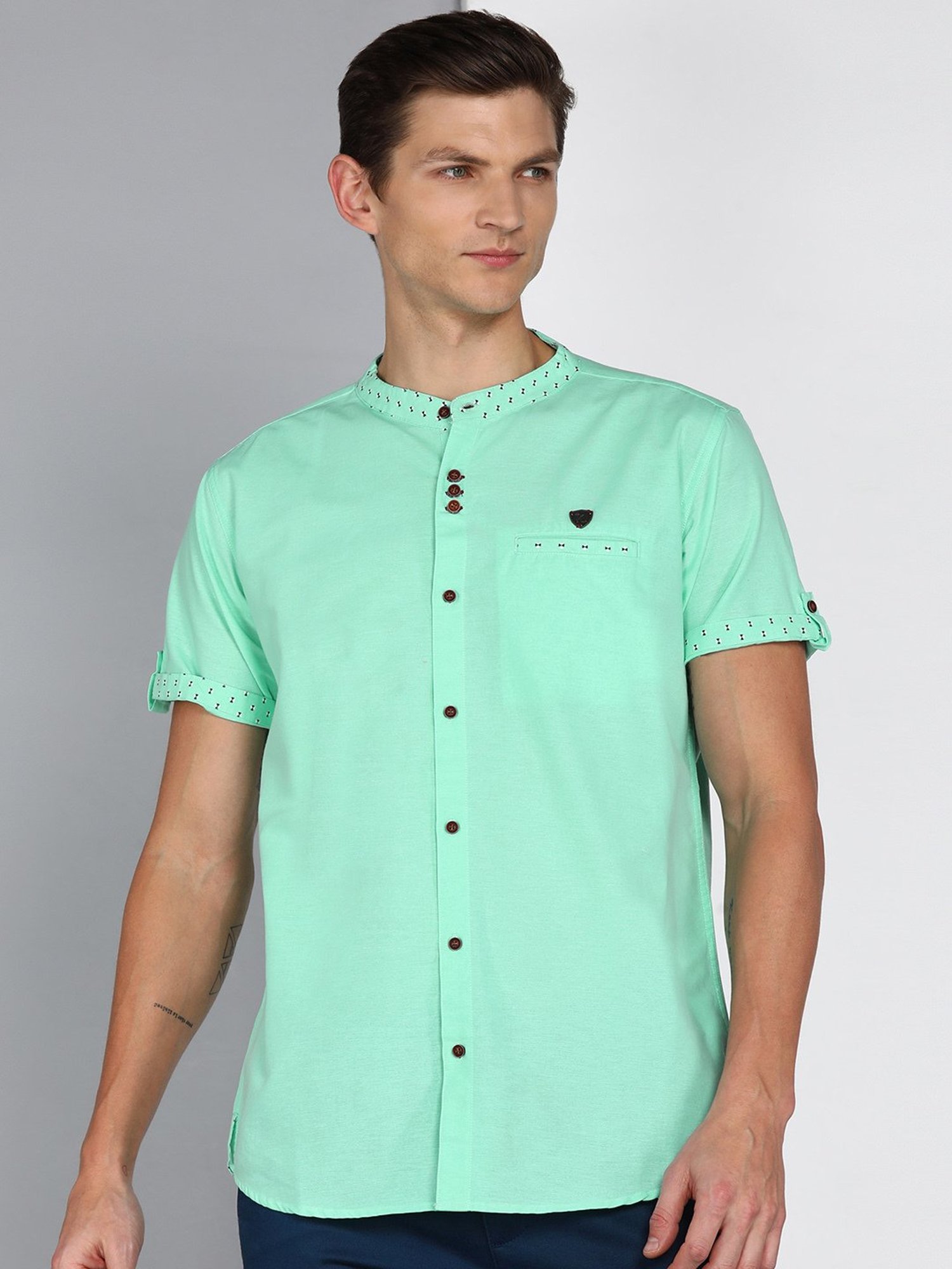 Kuons Avenue Mint Green Slim Fit Shirt