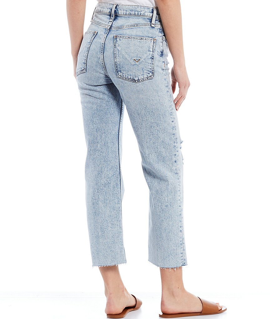 Hudson Jeans Remi High Rise Straight Raw-Hem Destruction Detail Crop Jeans