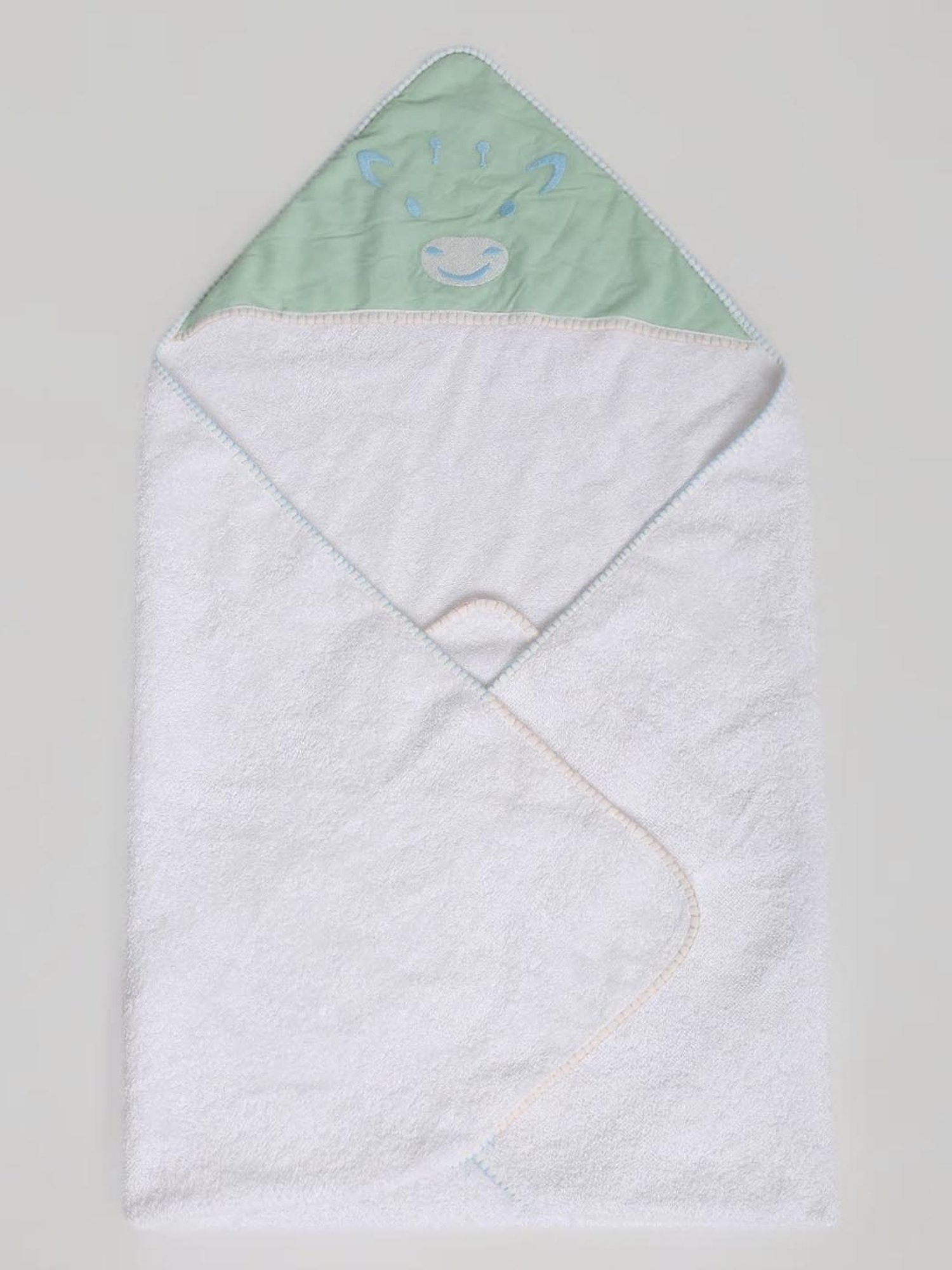 Fabindia White & Teal Cotton Embroidery Bath Towel - Set of 1