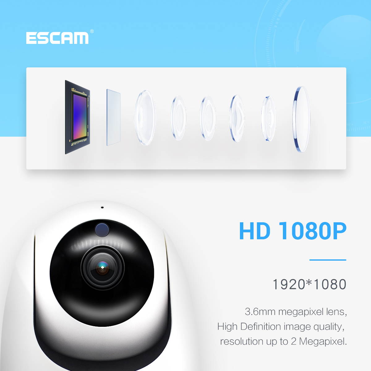 ESCAM PVR008 H.265 Auto Tracking PTZ Pan/Tile Camera 2MP HD 1080P Wireless Night Vision IP Camera
