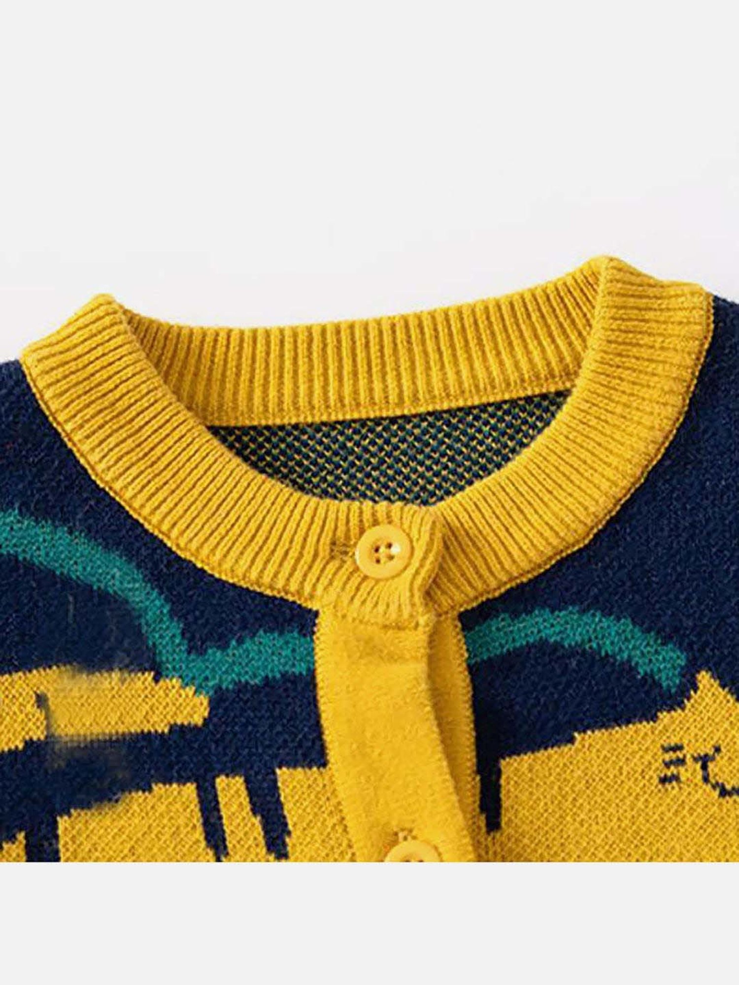 Little Surprise Box Kids Blue & Yellow Printed Full Sleeves Cardigan