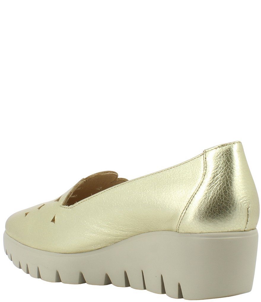 Wonders Flyer Metallic Leather Platform Wedge Perforated Slip-Ons