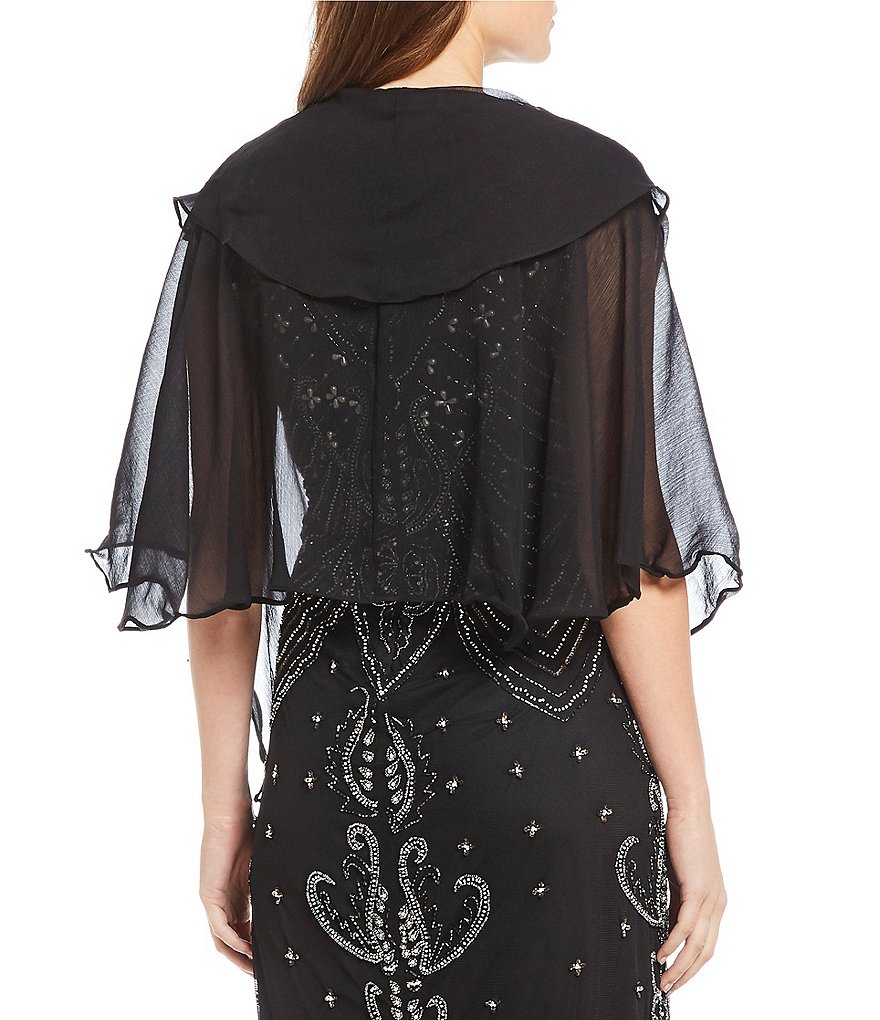 Cejon Metallic Crocheted Fringe Metallic Evening Wrap