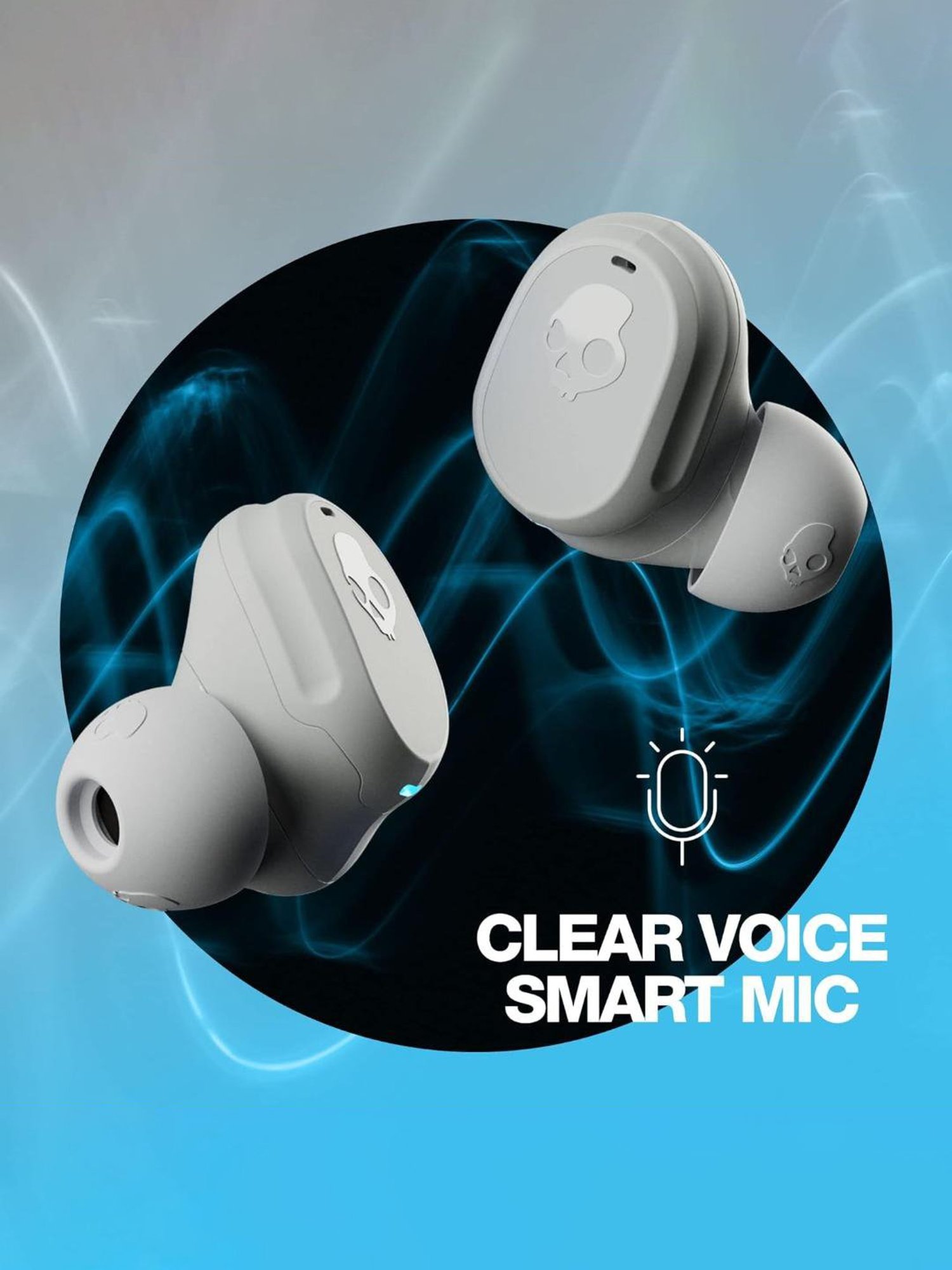 Skullcandy Mod in-Ear Bluetooth Earbuds with 34 Hr Battery (Light Grey & Blue, True Wireless)