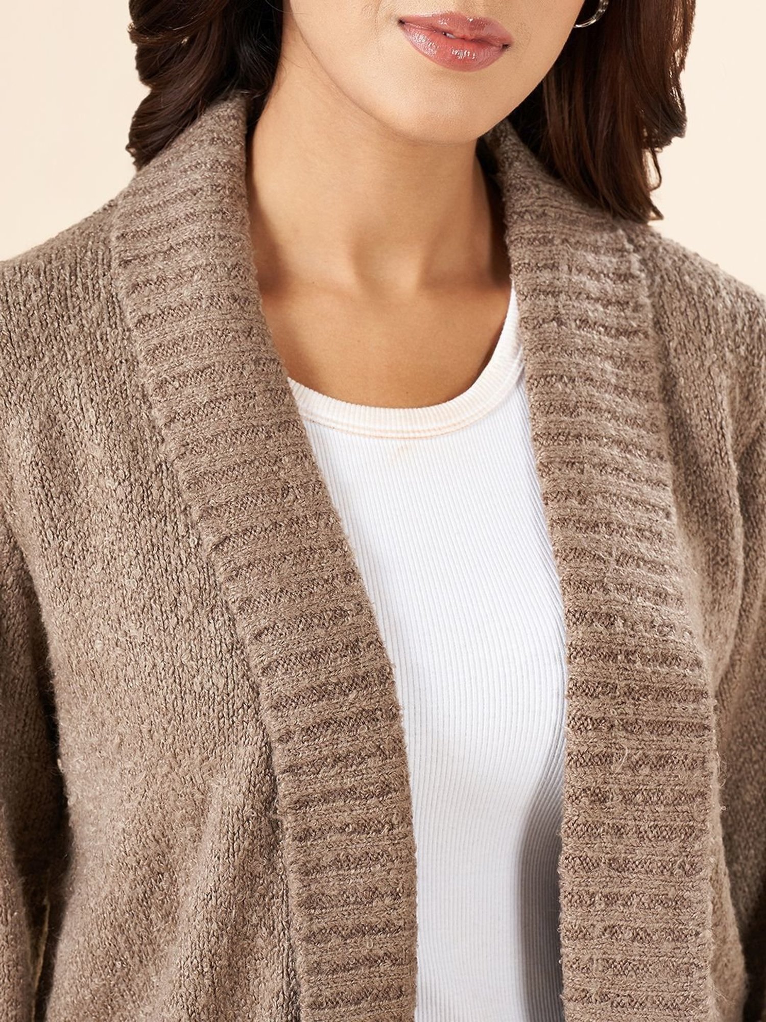 Akkriti by Pantaloons Grey Self Pattern Shrug