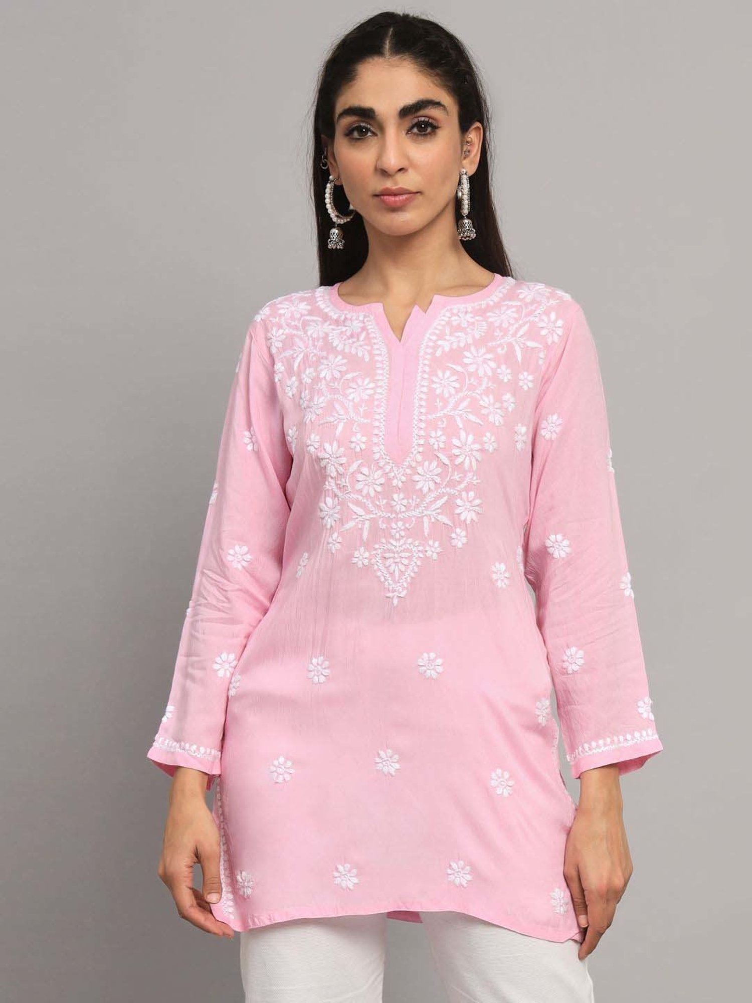 PARAMOUNT CHIKAN Pink Chikankari Straight Kurti