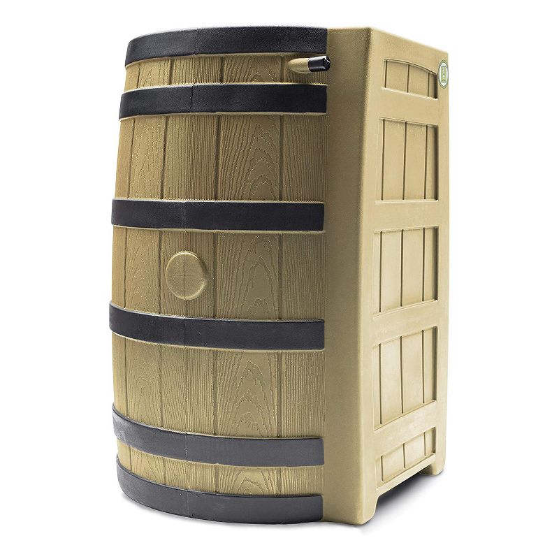 Good Ideas Rain Wizard Water Storage Rain Collection Barrel 40-Gallon Darkened Ribs, Khaki